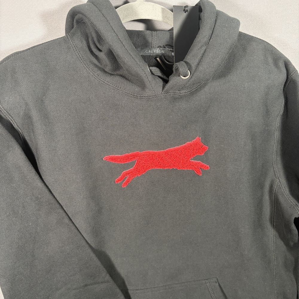 Greyson Hoodie Small Gray Red Fox Embroidery Pullover Preppy Unisex